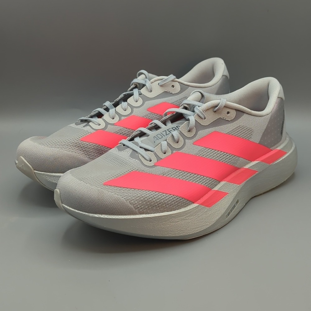 Adidas Adizero Evo SL Silver Metallic Lucid Red Running Shoes KI3381 Mens US 8